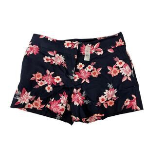 Loft Dark Navy pink floral chino shorts size 4
